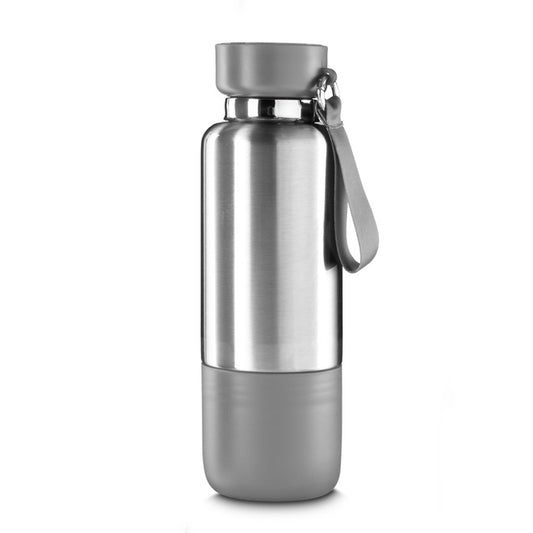 Garrafa em Inox Parede Dupla 500ml Com Copo e Porta Objetos Cinza