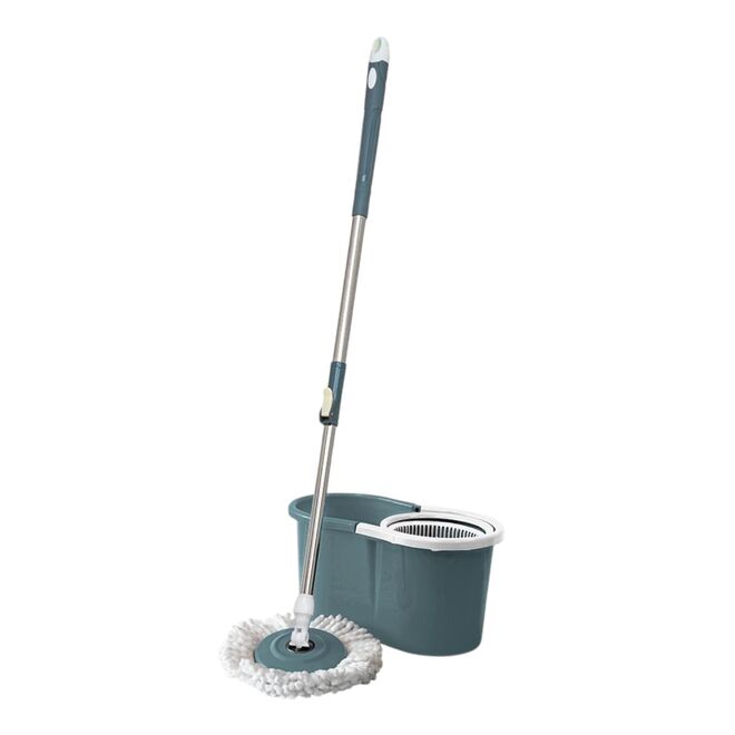 Conjunto Mop Rotatório Compact 9L Balde com Cesto Plástico e 1 Refil Azul Petróleo - Nobre