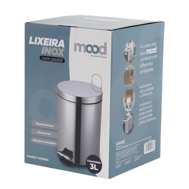 Lixeira em Inox Polido Redonda com Pedal 3 Litros - Mood