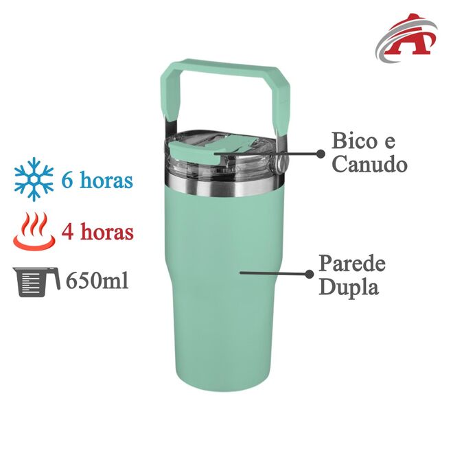 Garrafa Copo Térmico Parede Dupla em Aço Inox Verde 650ml