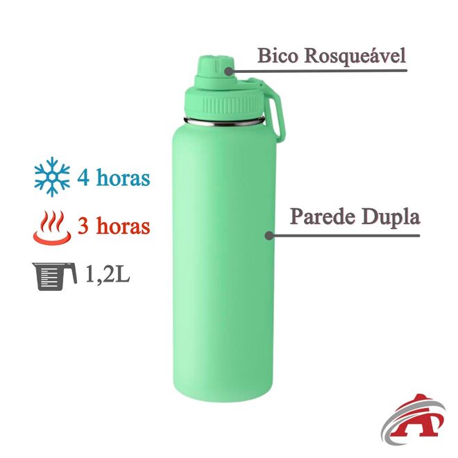 Garrafa com Alça e Bico 1,2L Parede Dupla Verde Claro