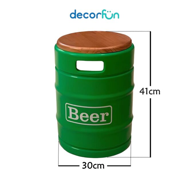 Banco Cooler de Cervejas Barril Decorativo Tampo de Madeira 28L Verde