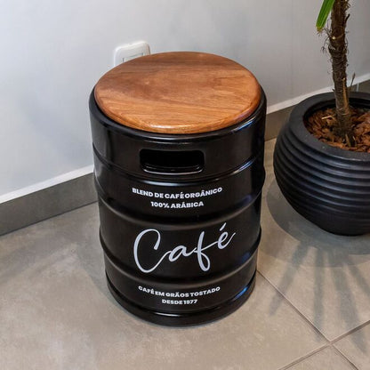 Kit Bancos Barris de Café e Açúcar Tampo Madeira Decoração Criativa